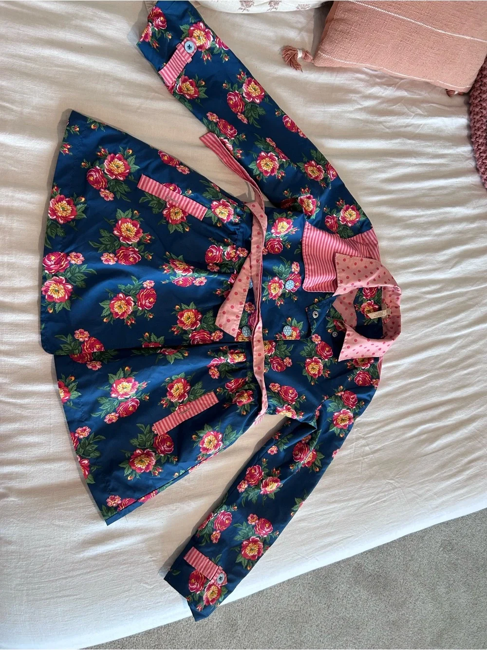 Matilda Jane Pink Polka Dot Collar with Navy Floral Lining